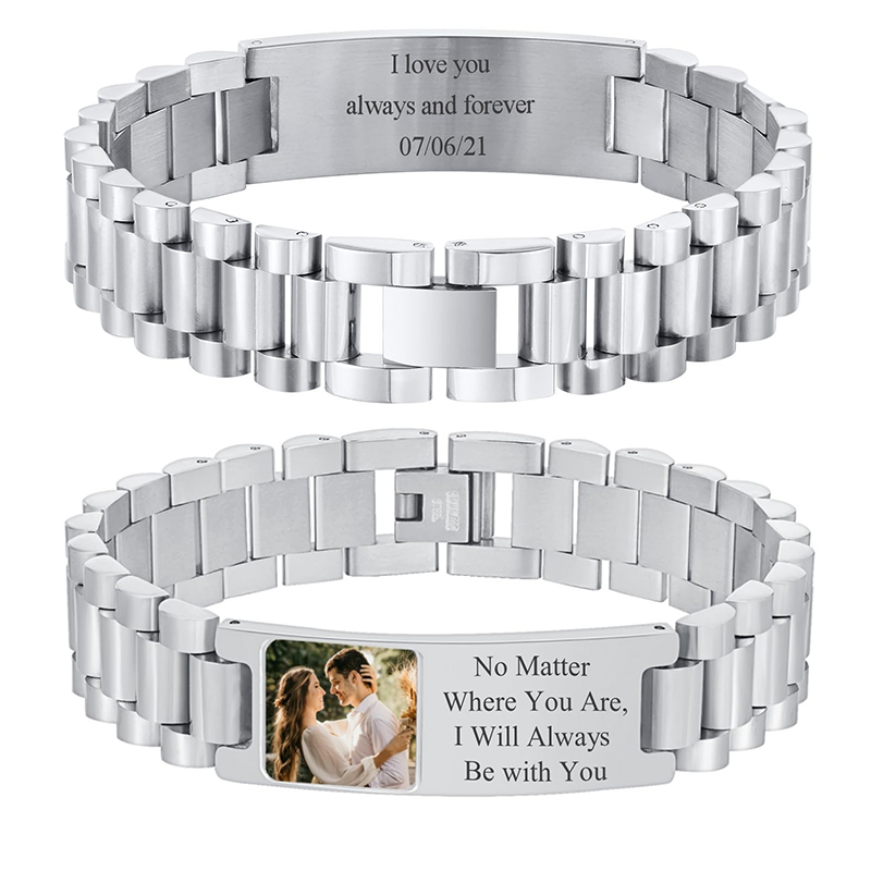 Jewelry Watches For Men - Benutzerdefiniertes Bild Text Armband Uhrenarmband Edelstahl