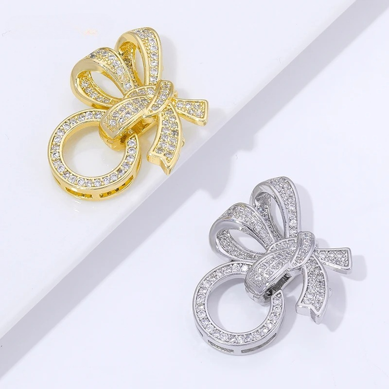 Gold Plated Ring - 18K Vergoldete Perlenverschlüsse mit Zirkonia-Besatz, 3-Ring-Schmetterlings-Schmuckverschlüsse