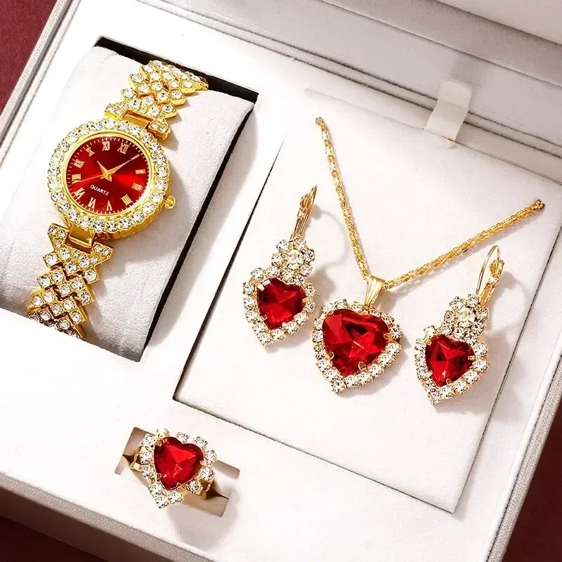 Jewelry Watches For Ladies - Goldene Luxus uhr Frauen Ring Halskette