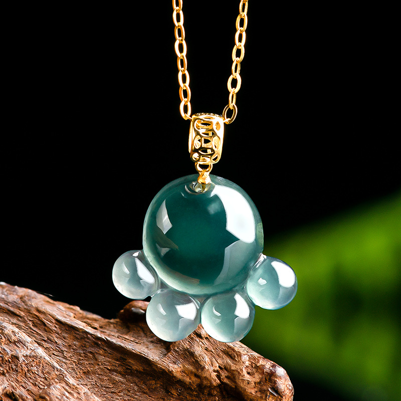 Jewelry & Watches Sp Z Oo Ul Frezerów 3 - Natürlicher Echter Smaragd Blaue Wasserjade Katzenpfoten-Anhänger