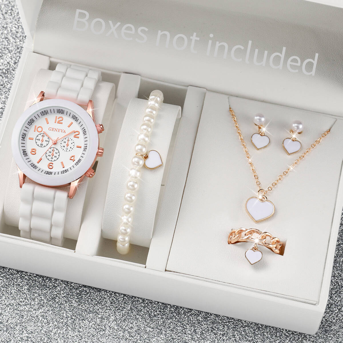 Jewelry Watches For Ladies - 5/6-teiliges modisches Damen-Uhren-Schmuckset, lässiges Silikonarmband, Damen-Quarzuhr,