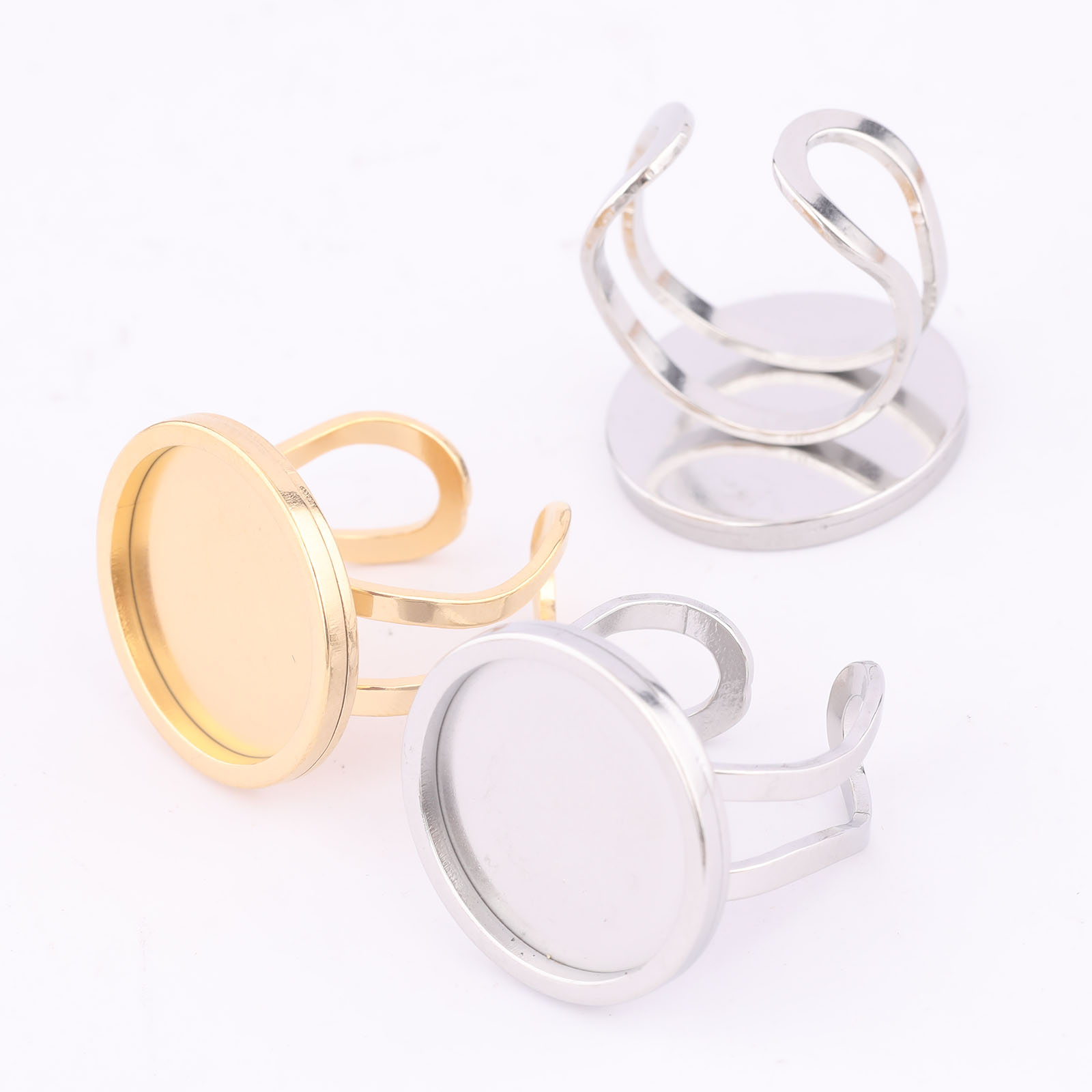 Gold Plated Ring - 5 Stück 18 mm runde Cabochon-Ring-Lünetten-Fassungsrohlinge