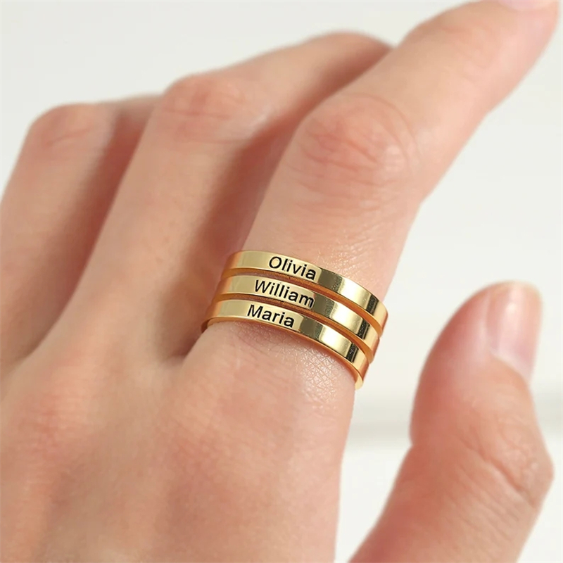 Couple Ring Set - Personalisierte Edelstahl Gravieren Name Doppel Schichten