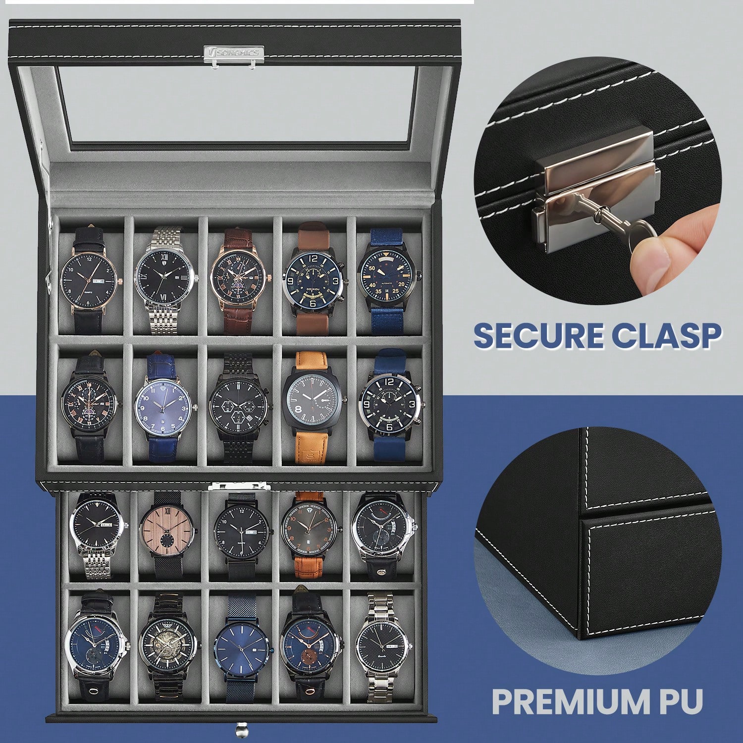 20-Fächer Uhrenbox mit Glasdec – Jewelry Watches For Men Bewertung und Preis